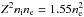 \hbox{$Z^2 n_{\rm i} n_{\rm e}=1.55 n_{\rm e}^2$}