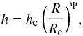 \begin{equation} h=h_{\rm c}~\bigg(\frac{R}{R_{\rm c}}\bigg)^{\Psi}, \end{equation}