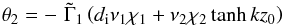 \begin{eqnarray*} \theta_2=-\,\, \tilde{\Gamma}_1\left(d_{\rm i}\nu_{1}\chi_1+\nu_{2}\chi_2\tanh kz_0\right) \end{eqnarray*}