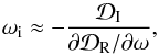 \begin{equation} \omega_{\rm i}\approx -\frac{{\cal D}_{\rm I}}{\partial {\cal D}_{\rm R}/\partial \omega}, \label{eq:3.1} \end{equation}