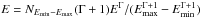 \hbox{$E = N_{E_{\min}-E_{\max}}(\Gamma+1)E^\Gamma/(E^{\Gamma+1}_{\max}-E^{\Gamma+1}_{\min})$}