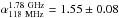 \hbox{$\alpha_{\rm 118~MHz}^{\rm 1.78~GHz}=1.55\pm0.08$}