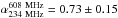 \hbox{$\alpha_{\rm 234~MHz}^{\rm 608~MHz}=0.73\pm0.15$}