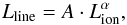 \begin{equation} L_{\rm line}=A\cdot L_{\rm ion}^\alpha, \end{equation}