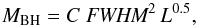 \begin{equation} \label{eq:Mbh_CIII} {M}_{\rm BH} = C\; \textit{FWHM}^{2} \, L^{0.5}, \end{equation}