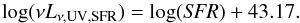 \begin{equation} \label{eq_uvsfr} \log(\nu L_{\nu, \rm UV, SFR}) = \log({\it SFR}) + 43.17. \end{equation}