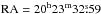 \hbox{$\rm RA=20^{\rm h}23^{\rm m}32\fs59$}