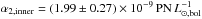 \hbox{$\alpha_{2,\mathrm{inner}} = (1.99\pm 0.27) \times 10^{-9}\,\mathrm{PN}\,L^{-1}_{\odot,\mathrm{bol}}$}