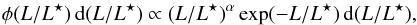 \appendix \setcounter{section}{2} \begin{equation} \phi(L/L^{\star}) \,\mathrm{d}(L/L^{\star}) \propto (L/L^{\star})^{\alpha} \exp(-L/L^{\star})\, \mathrm{d}(L/L^{\star}) , \end{equation}