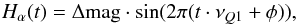 \appendix \setcounter{section}{1} \begin{equation} H_{\alpha}(t) = \Delta \mathrm{mag} \cdot \sin(2\pi(t\cdot \nu_{Q1} + \phi)) , \end{equation}
