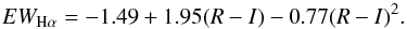 \appendix \setcounter{section}{1} \begin{equation} EW_{\mathrm{H}\alpha} = -1.49 + 1.95(R - I) - 0.77(R - I)^2 . \label{eq:EW} \end{equation}