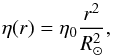 \begin{equation} \eta(r) = \eta_0 \frac{r^2}{R_\odot^2}, \label{eq:diffusivity} \end{equation}