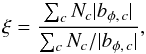 \begin{equation} \xi = \frac{\sum_c N_c |b_{\phi,\,c}|}{\sum_c N_c/|b_{\phi,\,c}|}, \end{equation}