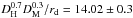 \hbox{$\DHub^{0.7}\DM^{0.3}/r_{\rm d}=14.02\pm0.3$}