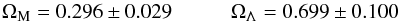 \begin{equation} \om=0.296 \pm 0.029 \hspace*{10mm} \ol=0.699 \pm 0.100 \end{equation}