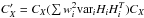 \hbox{$C_X' = C_X (\sum w_i^2 {\rm var}_i H_i H_i^T) C_X $}
