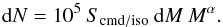 \begin{equation} {\rm d}N= 10^5 \: S_\mathrm{cmd/iso} \: {\rm d}M \: M^{\alpha}. \end{equation}