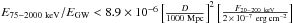 \hbox{$E_{75{-}2000~{\rm keV}}/E_{\rm GW} < 8.9 \times 10^{-6} \left[\frac{D}{1000~{\rm Mpc}}\right]^2 \left[\frac{F_{20{-}200~{\rm keV}}}{2\,\times\, 10^{-7}~{\rm erg\,cm}^{-2}}\right]$}