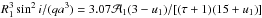 \hbox{$R_1^3\sin^2{i}/(qa^3) = 3.07\mathcal{A}_1(3-u_1)/[(\tau + 1)(15+u_1)]$}