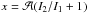 \hbox{$x = \mathcal{A} (I_2/I_1 + 1)$}