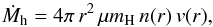 \appendix \setcounter{section}{3} \begin{equation} \dot M_{\rm h} = 4\pi\,r^2\,\mu m_{\rm H}\,n(r)\,v(r), \label{app:conity} \end{equation}