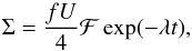 \begin{equation} \Sigma =\frac{fU}{4}\mathcal{F} \exp(-\lambda t), \label{eq:fesurfden} \end{equation}