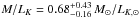 \hbox{$M/L_{{K}} = 0.68^{+0.43}_{-0.16}\, M_{\odot}/L_{K,\odot}$}