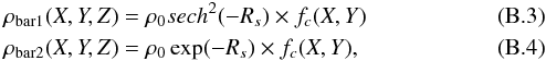 \appendix \setcounter{section}{2} \begin{eqnarray} &&\rho_{\rm bar1}(X,Y,Z)= \rho_0 sech^2(-R_s)\times f_c(X,Y) \\ &&\rho_{\rm bar2}(X,Y,Z)= \rho_0 \exp(-R_s)\times f_c(X,Y), \end{eqnarray}