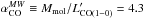 \hbox{$\alpha_{\rm CO}^{MW}\equiv M_{\rm mol}/L^{\prime}_{\rm CO(1{-}0)} = 4.3$}