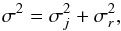 \begin{equation} \label{eq:uncertainty-propagation} \sigma^2 = \sigma_j^2 + \sigma_r^2, \end{equation}