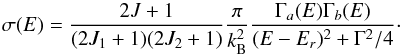 \begin{equation} \label{eq:reactionrate} \langle \sigma v \rangle = \left(\frac{8}{\pi \mu}\right)^{1/2} \frac{1}{(k_{\rm B} T)^{3/2}}\int_0^{\infty} E \sigma(E) {\rm e}^{-E/k_BT} {\rm d}E, \end{equation}