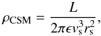 \begin{equation} \label{eq:vel} \rho_{\rm CSM} = \frac{L}{2 \pi \epsilon v_{\rm s}^3 r_{\rm s}^2}, \end{equation}