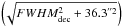 \hbox{$\left(\!\sqrt{FWHM^2_{\rm dec} + 36.3^{''2}}\right)$}