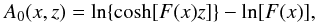 \begin{equation} \label{eq:B0 field} A_{0}(x,z)=\ln \{\cosh[F(x)z]\}-\ln [F(x)], \end{equation}