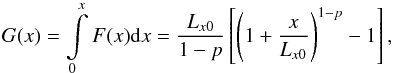 \begin{equation} \label{eq:G(x)} G(x)=\int\limits_{0}^{x}F(x){\rm d}x=\frac{L_{x0}}{1-p}\left[\left(1+\frac{x}{L_{x0}}\right)^{1-p}-1\right], \end{equation}
