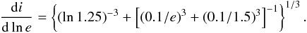 \begin{equation} \frac{\total i}{\total \ln e} = \left\{\left(\ln 1.25\right)^{-3} + \left[\left(0.1/e\right)^3 + \left(0.1/1.5\right)^3\right]^{-1} \right\}^{1/3}. \end{equation}