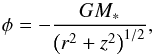 \appendix \setcounter{section}{3} \begin{equation} \phi = -\frac{GM_*}{\left(r^2 + z^2\right)^{1/2}}, \label{eq: grav pot} \end{equation}