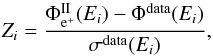 \begin{equation} Z_i=\frac{\Phi^{\rm II}_{{\rm e}^+}(E_i)-\Phi^{\rm{data}}(E_i)}{\sigma^{\rm{data}}(E_i)}, \end{equation}