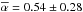 \hbox{$\overline{\alpha}=0.54\pm0.28$}