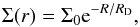 \begin{equation} \Sigma(r) = \Sigma_0 {\rm e}^{-R/R_{\rm D}}, \end{equation}