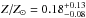 \hbox{$Z/Z_\odot=0.18_{-0.08}^{+0.13}$}