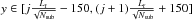 \hbox{$y \in [j \frac{L_{\rm f}}{\sqrt{N_{\rm sub}}}-150, (j+1) \frac{L_{\rm f}}{\sqrt{N_{\rm sub}}}+150]$}