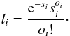 \appendix \setcounter{section}{1} \begin{eqnarray} l_i= \frac{{{\rm e}^{ - s_i } s_i ^{o_i} }}{{o_i!}}\cdot \end{eqnarray}
