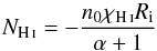 \begin{equation} N_\mathrm{\ion{H}{i}} = -\frac{n_0 \chi_\mathrm{\ion{H}{i}} R_\mathrm{i}}{\alpha + 1} \label{eq:column} \end{equation}