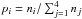 \hbox{$p_i = n_i/\sum_{j=1}^{4}n_j$}