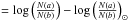 \hbox{$ = \log \left( \frac{N(a)}{N(b)}\right) - \log \left( \frac{N(a)}{N(b)}\right)_{\odot}$}