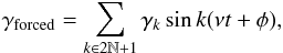 \appendix \setcounter{section}{4} \begin{equation} \label{eq:devgamma} \gamma_\text{forced} = \sum_{k \in 2\mathbb{N}+1} \gamma_k \sin k (\nu t + \phi), \end{equation}