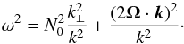 \begin{equation} \omega^2 = N_0^2\frac{k_{\perp}^2}{k^2} + \frac{(2\bm{\Omega}\cdot \bm{k})^2}{k^2}\cdot \label{eq:GIWdispersionRelation} \end{equation}