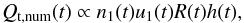 \begin{equation} Q\rs{t,num}(t) \propto n_1(t) u_1(t) R(t) h(t) \label{alpha:Qtnum} , \end{equation}