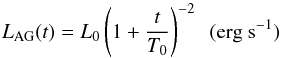 \appendix \setcounter{section}{2} \begin{equation} L_{\rm AG}(t)=L_{0}\left(1+\frac{t}{T_{0}}\right)^{-2} \hspace{5pt} ({\rm erg~s^{-1}}) \label{equ:magnetar_AG} \end{equation}
